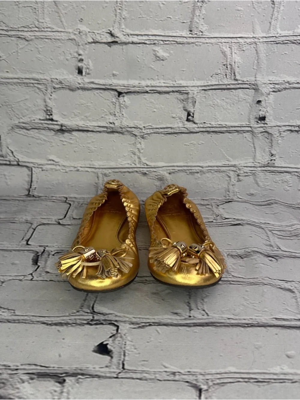 Tory Burch Reese Gold Metallic Tassel Ballet Flats - Women